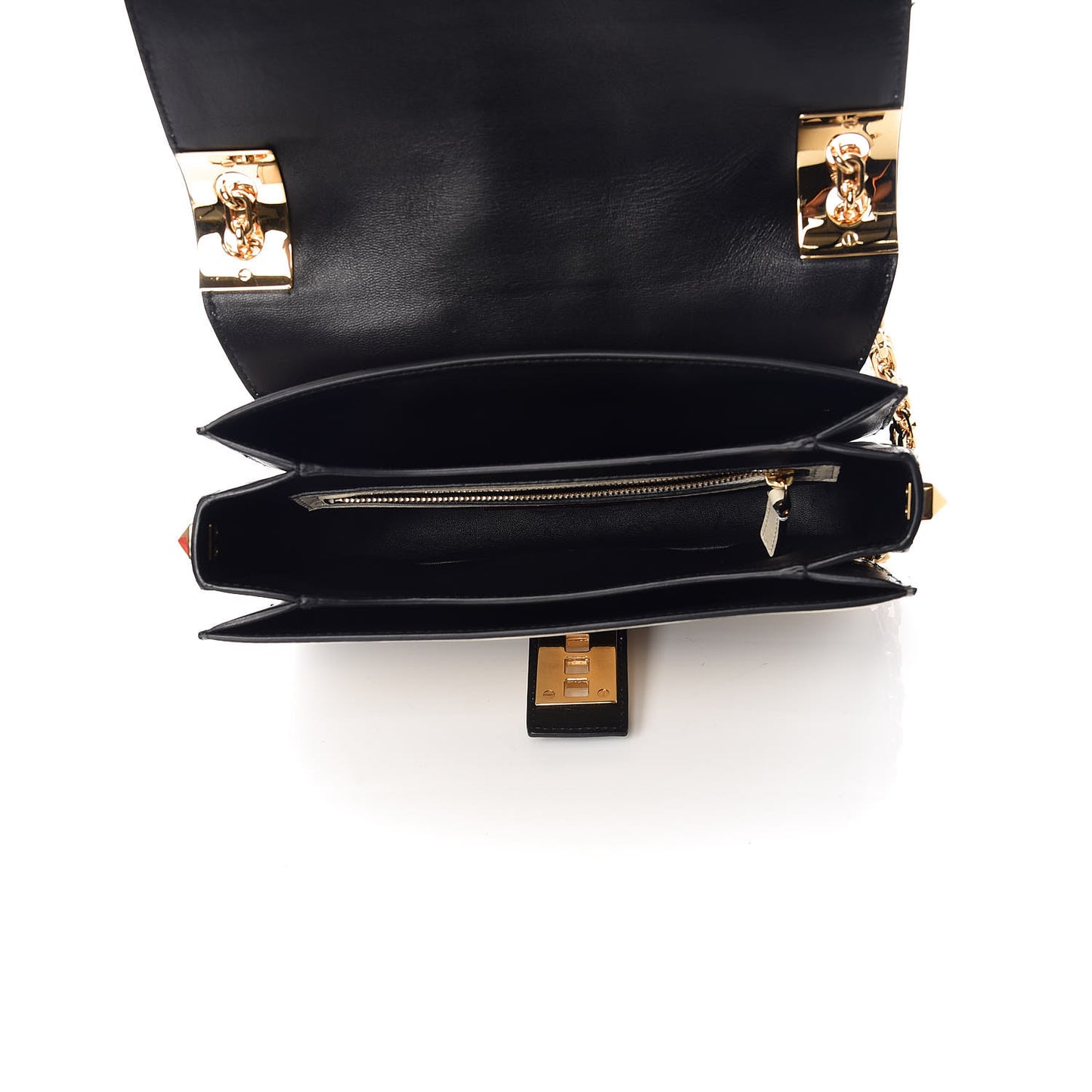 Nappa Striped B-Rockstud Flap Black Light Ivory