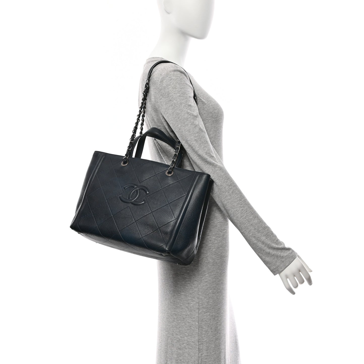 Deerskin Stitched Medium CC Shopping Tote Navy