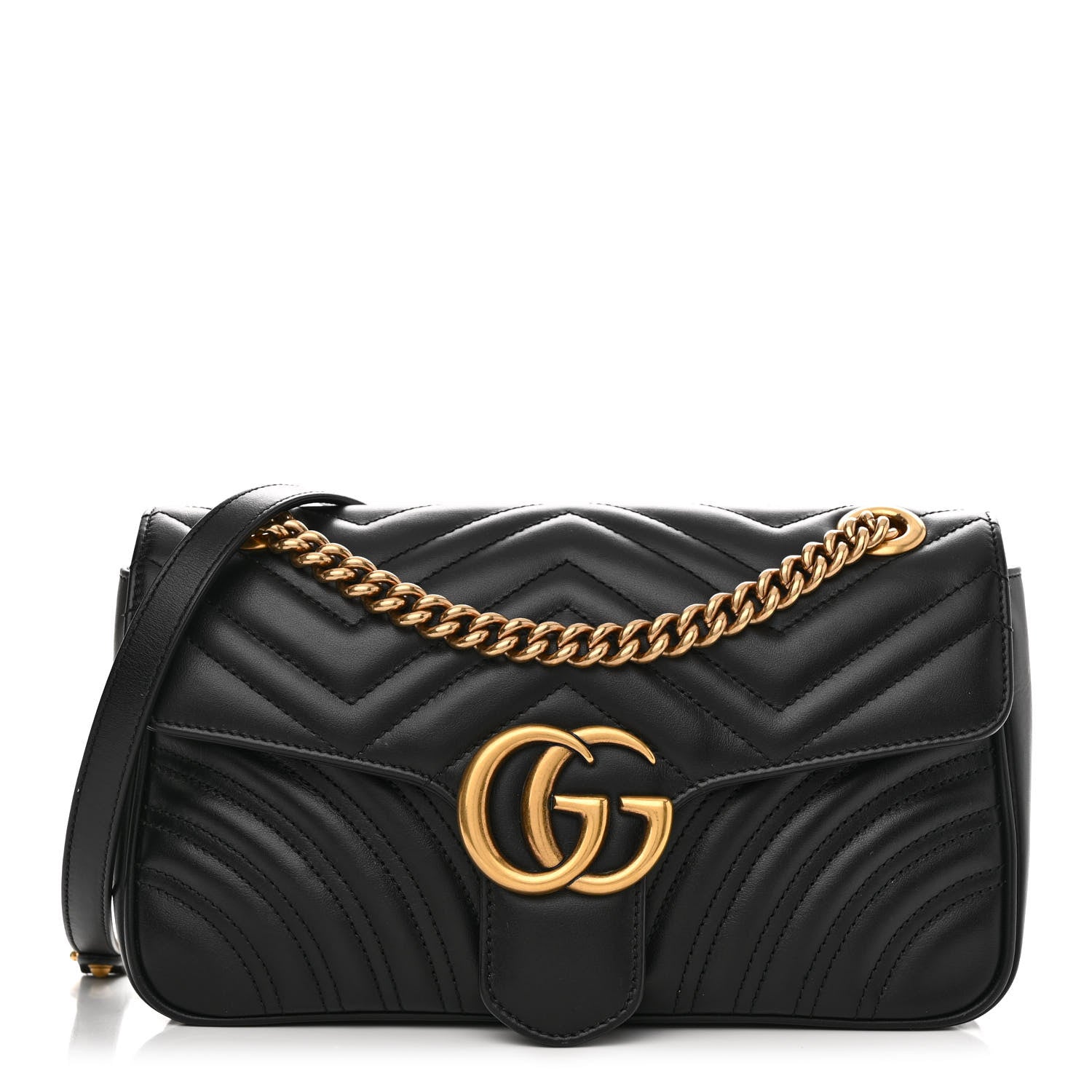 Gucci Calfskin Matelasse Small GG Marmont Shoulder Bag Black 1 of 10