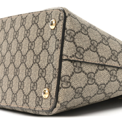 Gucci GG Supreme Monogram Moon Calfskin Small Zip Top Tote Beige Ebony Hibiscus Red New Rosette 10 of 10