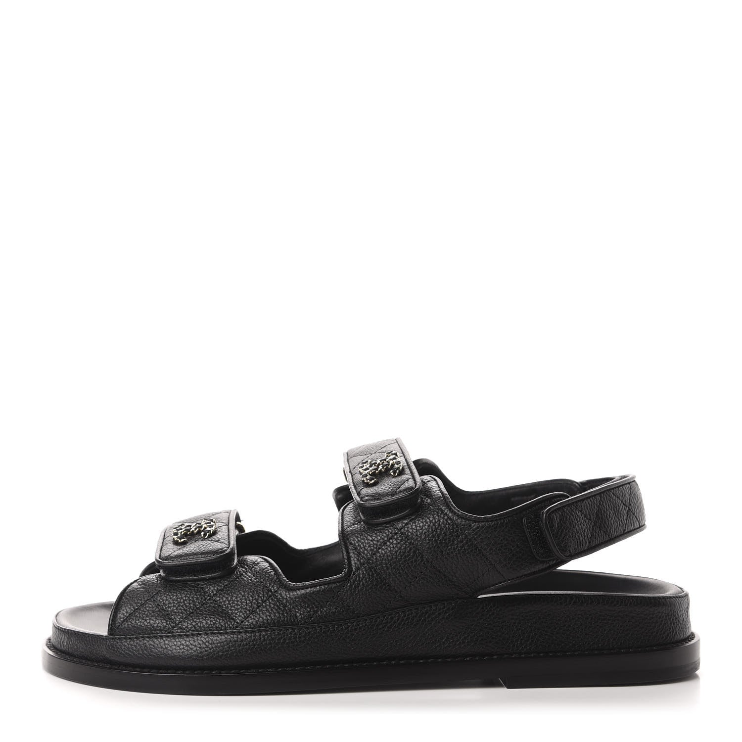 Chanel Grained Calfskin Velcro Dad Sandals 38.5 Black 1 of 10