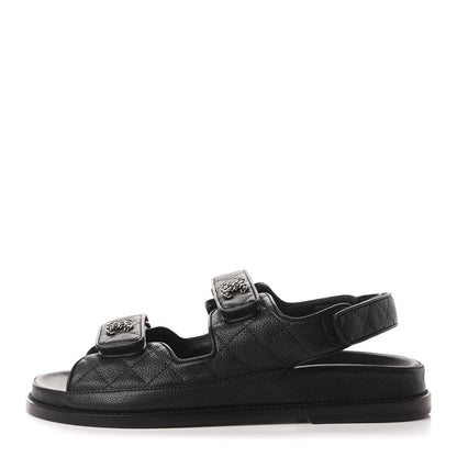 Chanel Grained Calfskin Velcro Dad Sandals 38.5 Black 1 of 10
