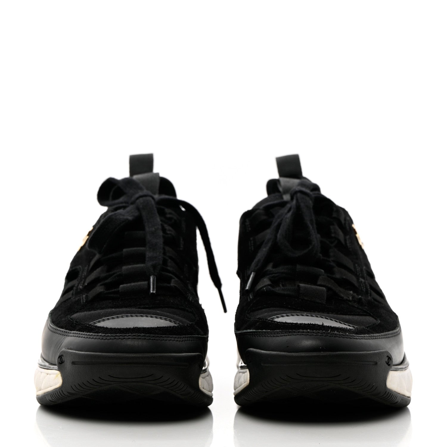 Chanel Fabric Calfskin Suede CC Sneakers 37.5 Black 2 of 16