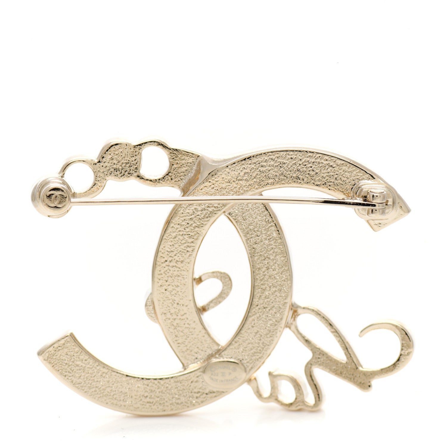 Chanel Metal Crystal Coco Script CC Brooch Gold 3 of 5