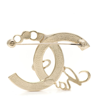 Chanel Metal Crystal Coco Script CC Brooch Gold 3 of 5