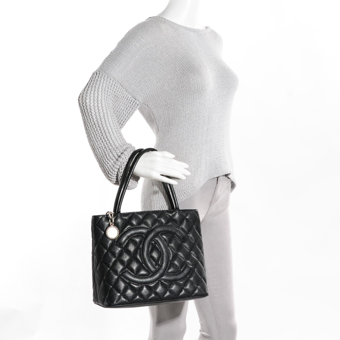 Caviar Quilted Medallion Tote Black
