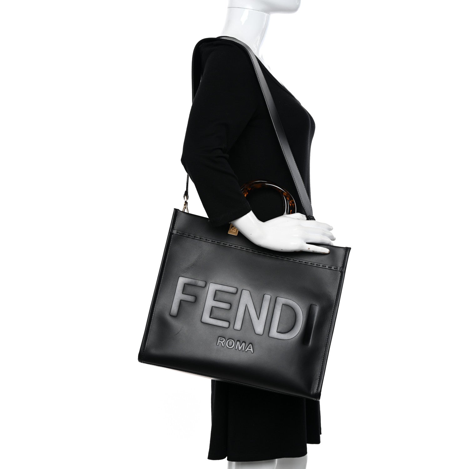 Fendi Vitello King Plexiglass Medium Fendi Sunshine Shopper Tote Black 2 of 8