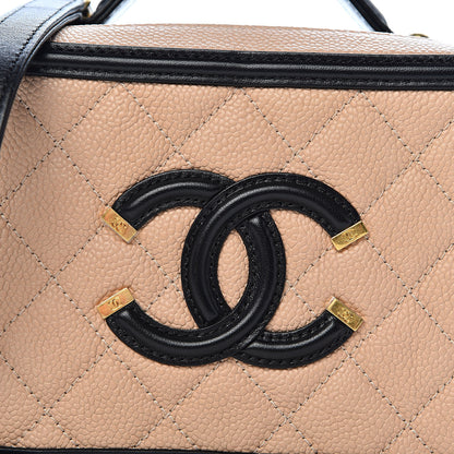 Chanel Caviar Quilted Small CC Filigree Vanity Case Beige Black 10 of 10