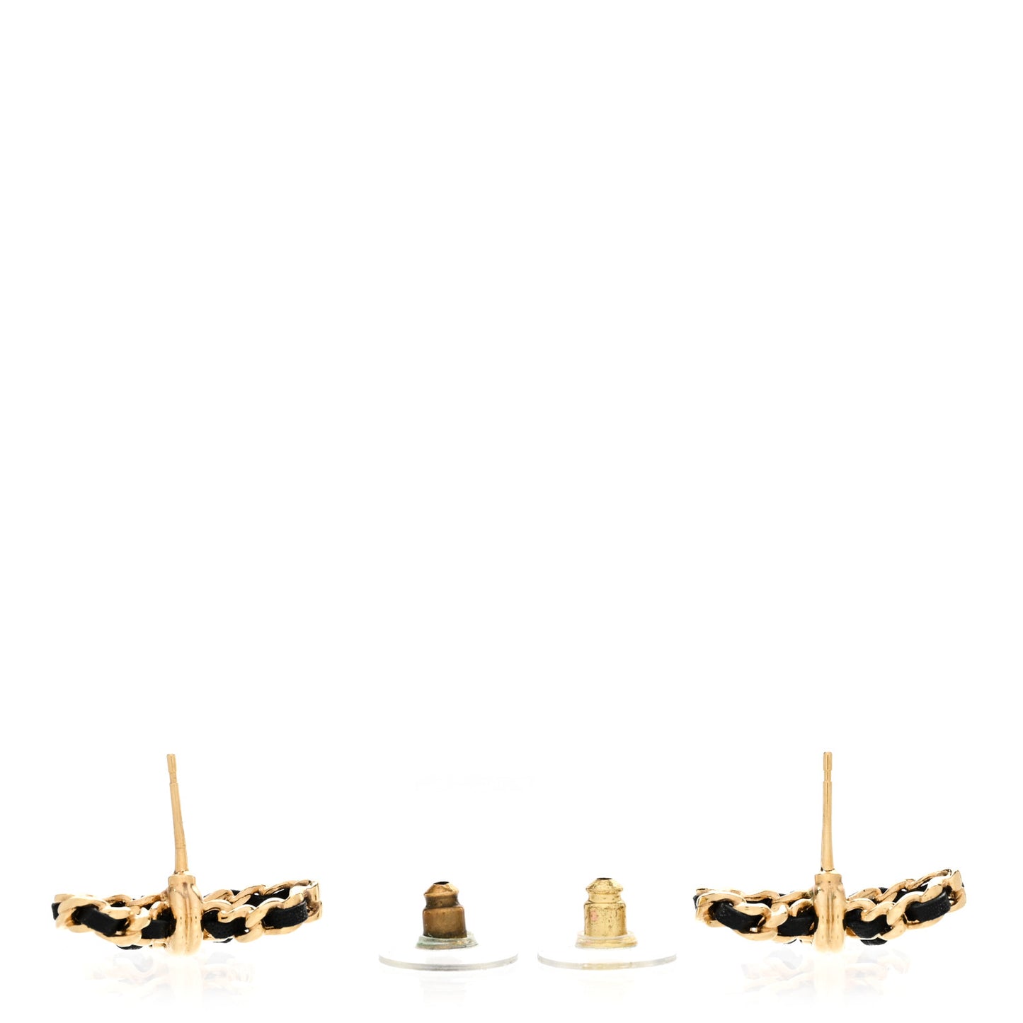 Lambskin Chain Bow Stud Earrings Black Gold