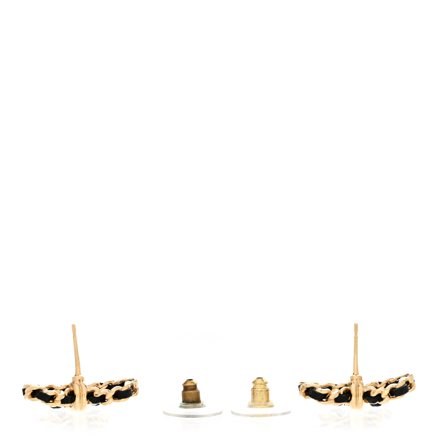 Chanel Lambskin Chain Bow Stud Earrings Black Gold 3 of 8