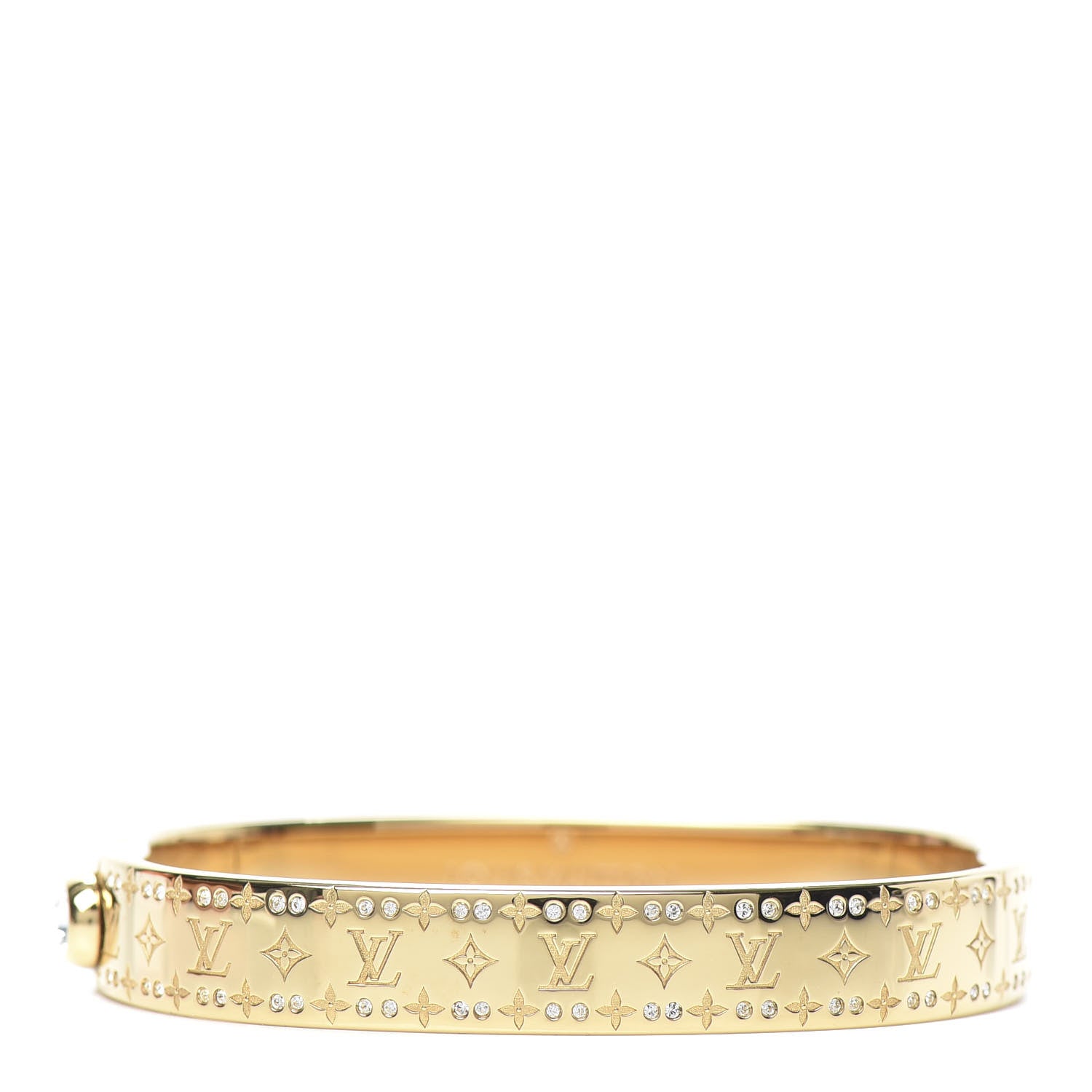 Louis Vuitton Brass Crystal Monogram Nanogram Strass Cuff S Gold 1 of 7