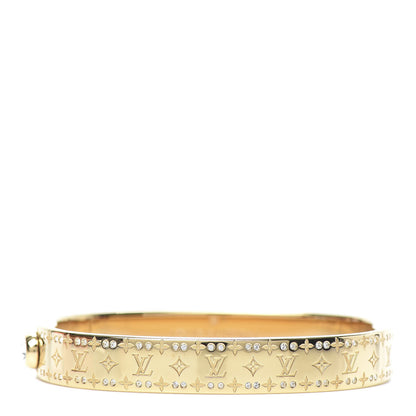 Louis Vuitton Brass Crystal Monogram Nanogram Strass Cuff S Gold 1 of 7