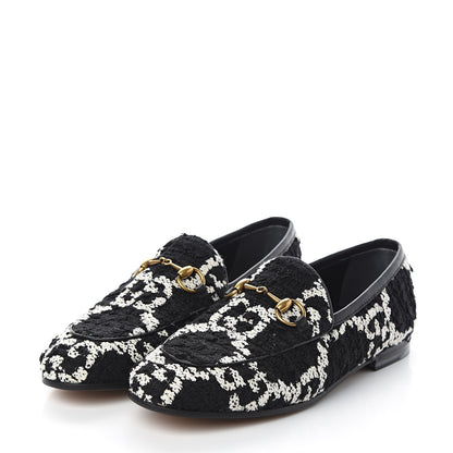 Gucci Tweed GG Monogram Horsebit Womens Jordaan Loafers 35 Black Natural 3 of 9
