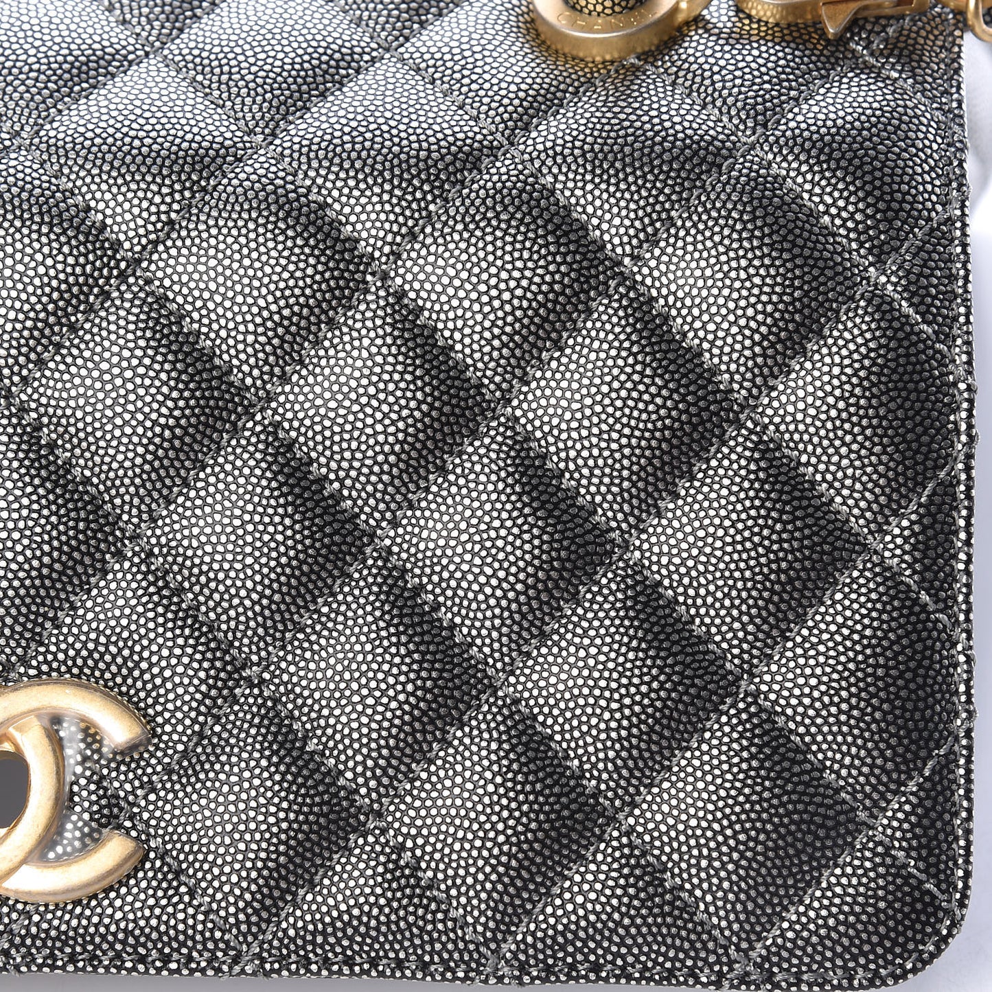 Metallic Caviar Quilted Small Coco Handle Flap Silver