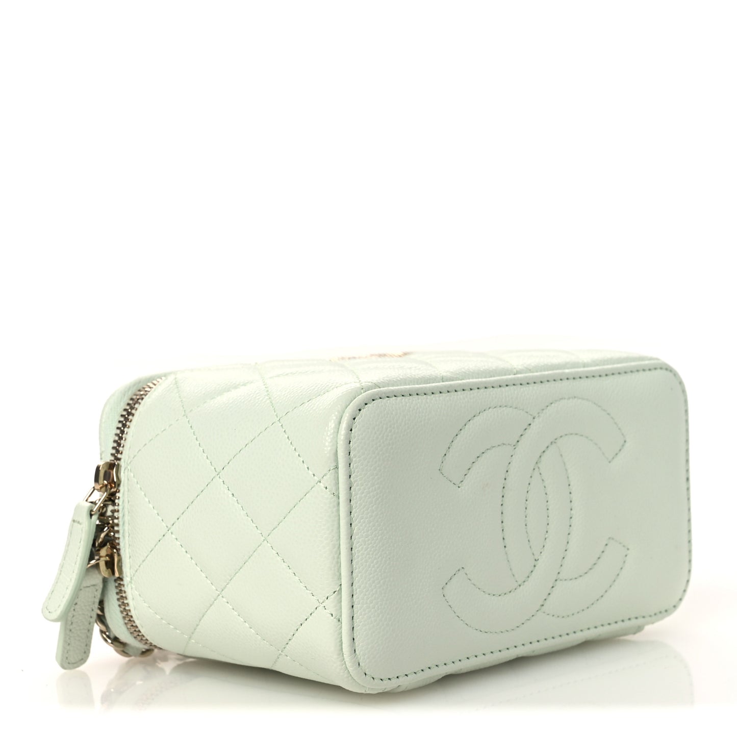 Caviar Quilted Small Tiny CC Vanity Case With Chain Light Green