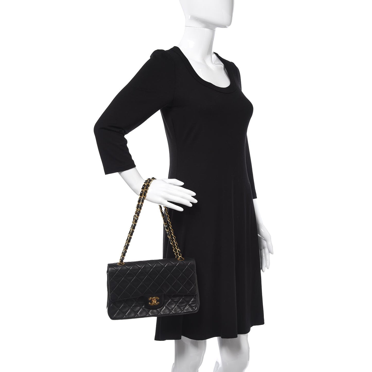 Lambskin Quilted Medium Double Flap Black