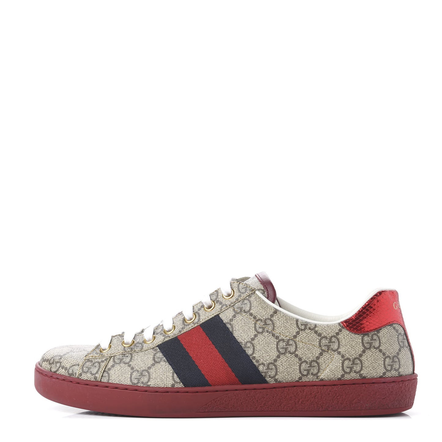 GG Supreme Monogram Ayers Mens New Ace Low-Top Sneaker 7 Beige Red