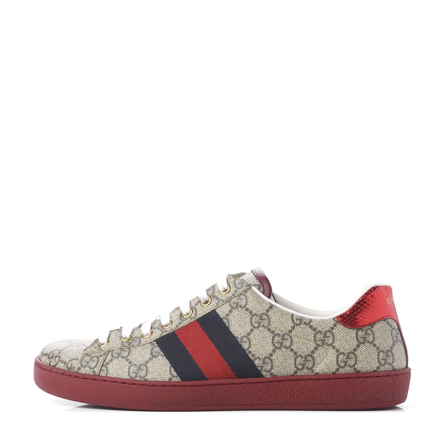 Gucci GG Supreme Monogram Ayers Mens New Ace Low-Top Sneaker 7 Beige Red 1 of 8