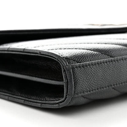 Saint Laurent Grain De Poudre Matelasse Chevron Monogram Chain Wallet Black 10 of 18