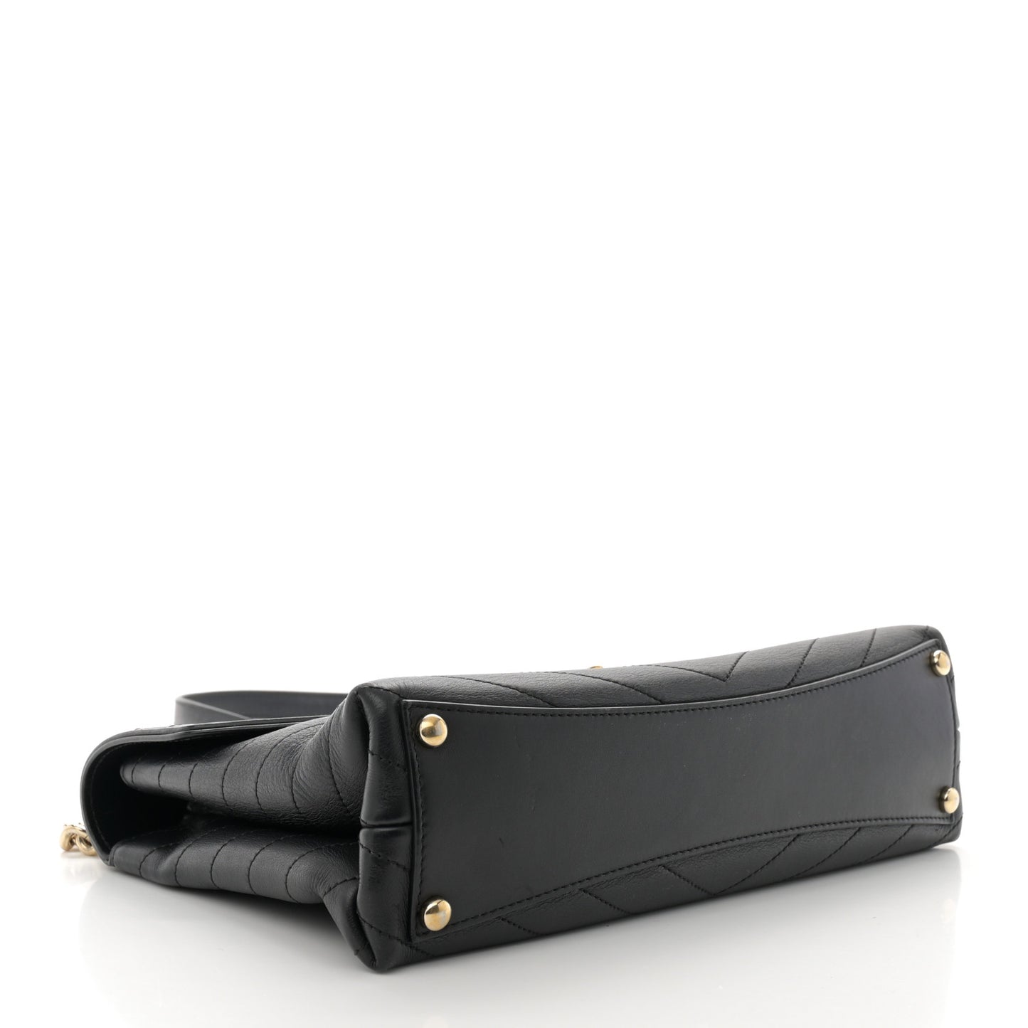 Calfskin Chevron Stitched Medium Coco Flap Bag Black