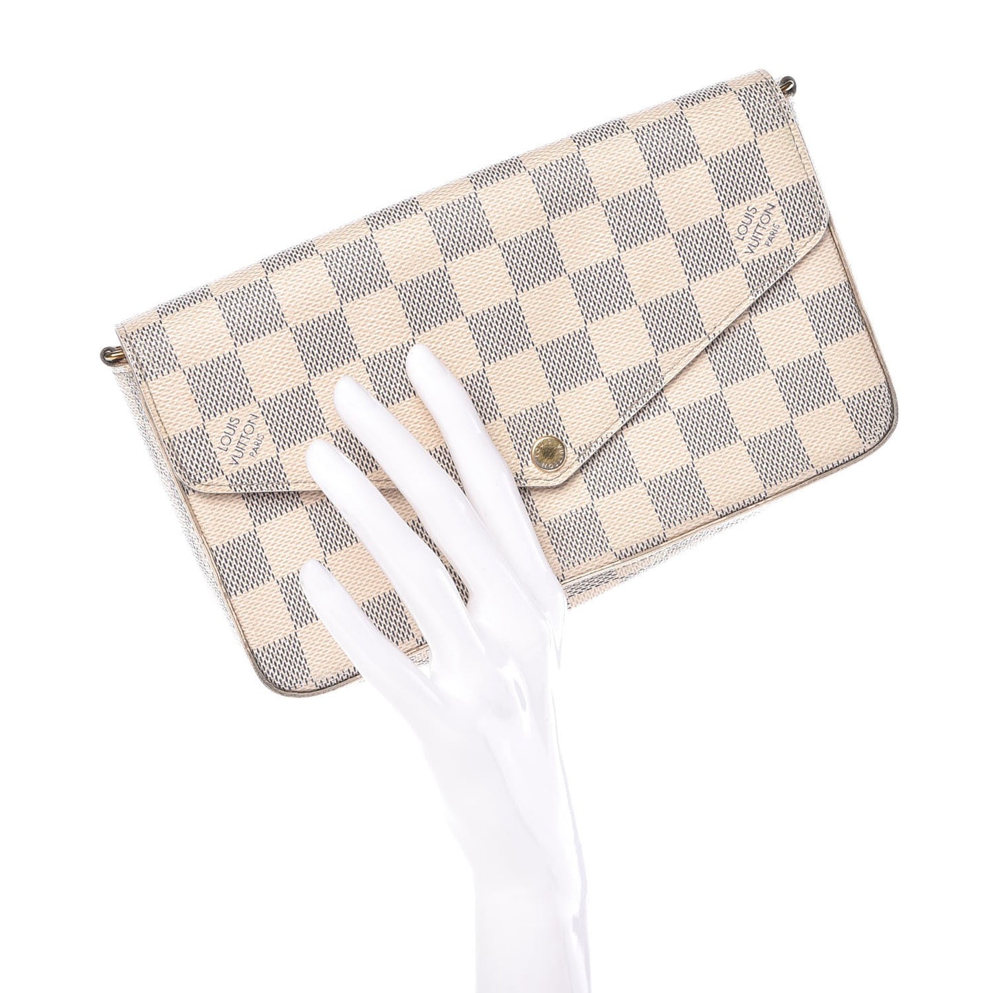 Damier Azur Pochette Felicie Chain Wallet Rose Ballerine