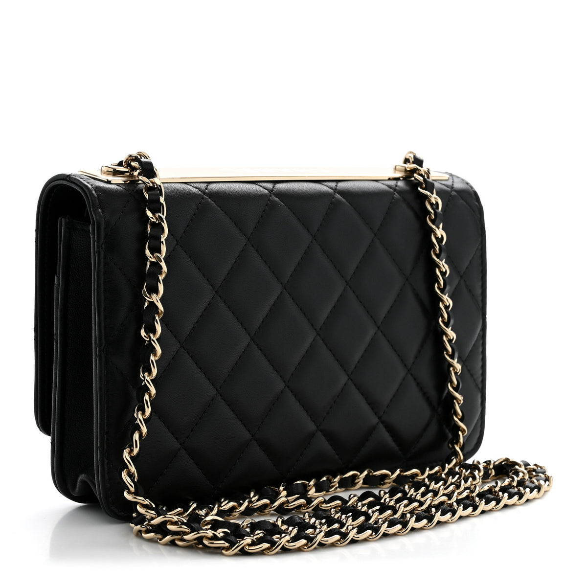 Lambskin Quilted Trendy CC Wallet On Chain WOC Black