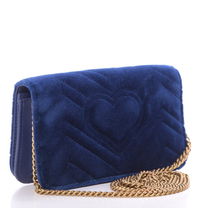 Gucci Velvet Matelasse GG Marmont Mini Bag Cobalt Blue 3 of 12