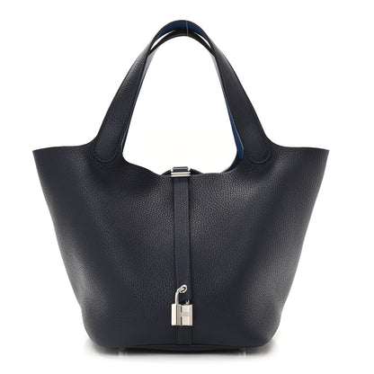 Hermes Taurillon Clemence Swift Eclat Picotin Lock 22 MM Bleu Nuit Bleu Electrique 1 of 12