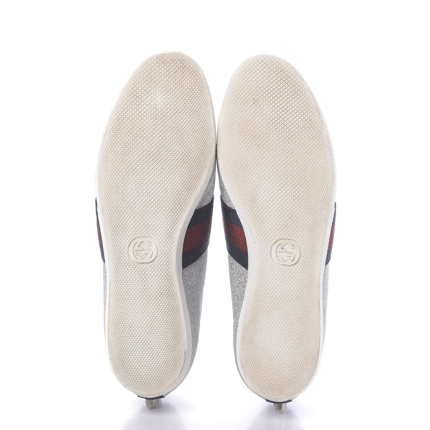 Gucci Glitter Fabric Studded Womens Web Sneakers 39 Silver 7 of 12