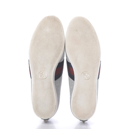 Gucci Glitter Fabric Studded Womens Web Sneakers 39 Silver 7 of 12