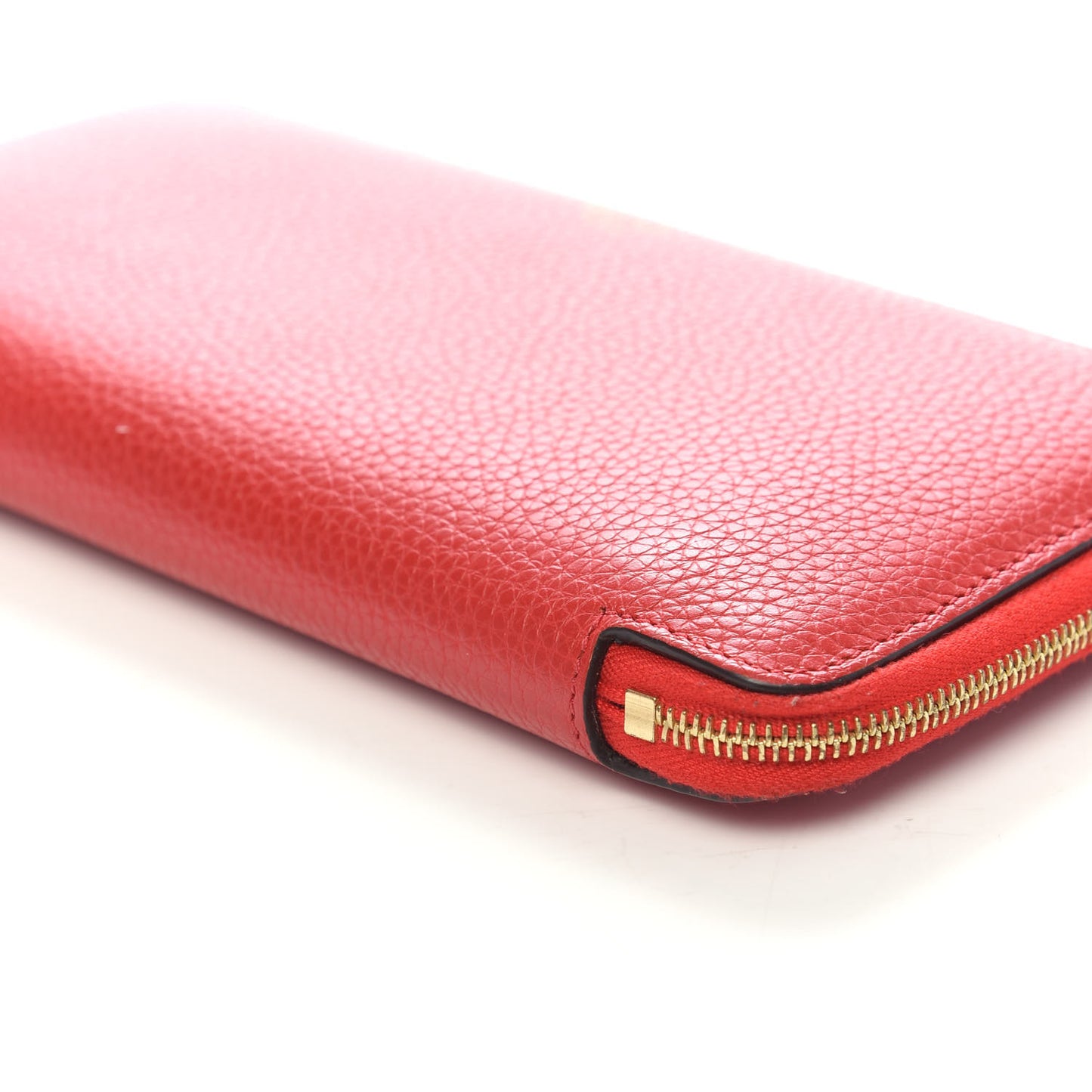 Drummed Calfskin Zip Around Organizer Wallet Coquelicot