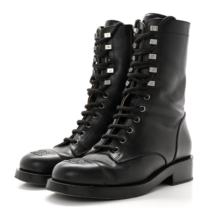 Chanel Calfskin Lace Up Combat Boots 36 Black 3 of 16