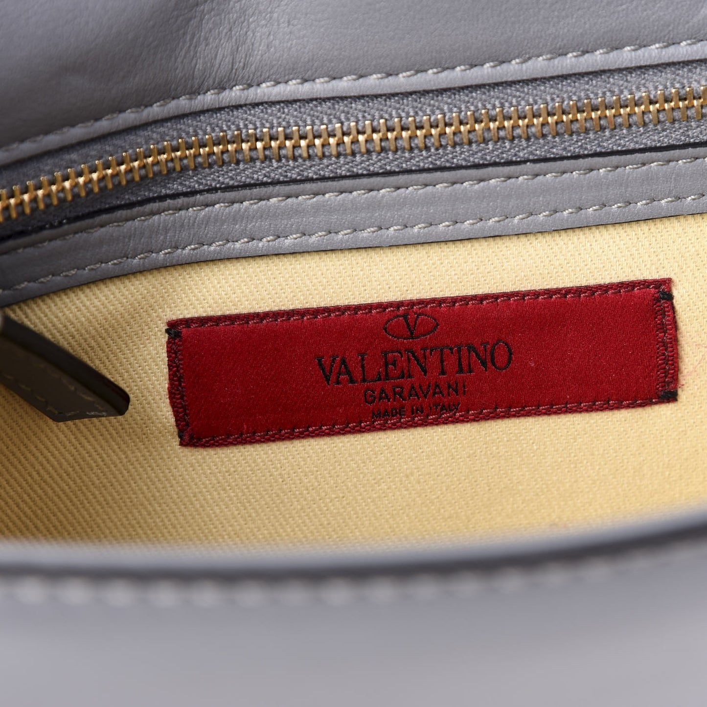 Vitello Small Glam Lock Rockstud Flap Gray