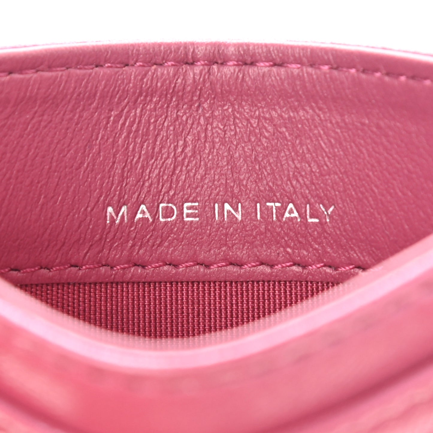 Lambskin Camellia Embossed Card Holder Fuchsia