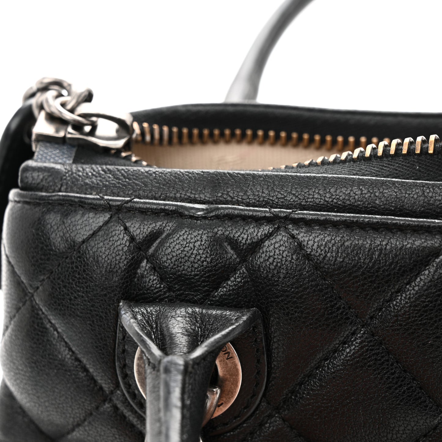 Shiny Sheepskin Quilted Small Shopping Tote Black