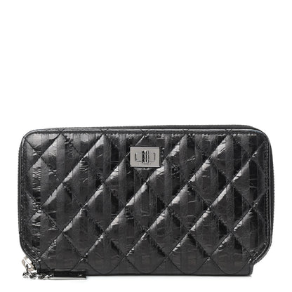 Chanel Aged Calfskin Striped Reissue Zip Around Wallet Black 1 of 11