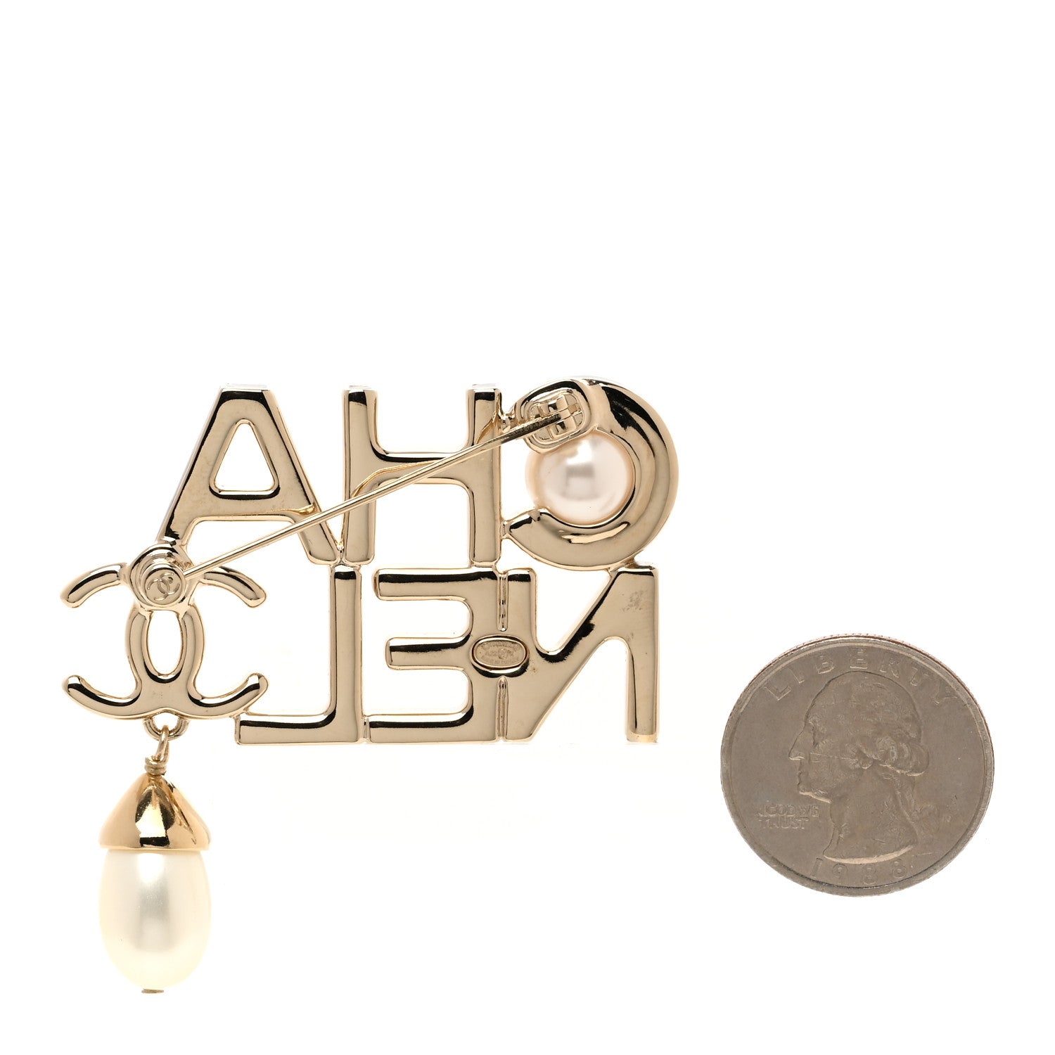 Chanel Pearl Cha Nel CC Logo Brooch 2 of 3