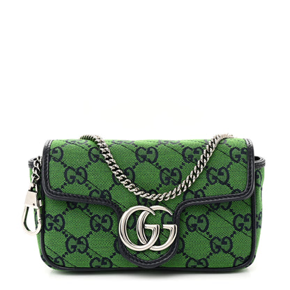 Gucci Monogram Multicolor Matelasse Diagonal Super Mini GG Marmont Shoulder Bag Green Blue 1 of 11