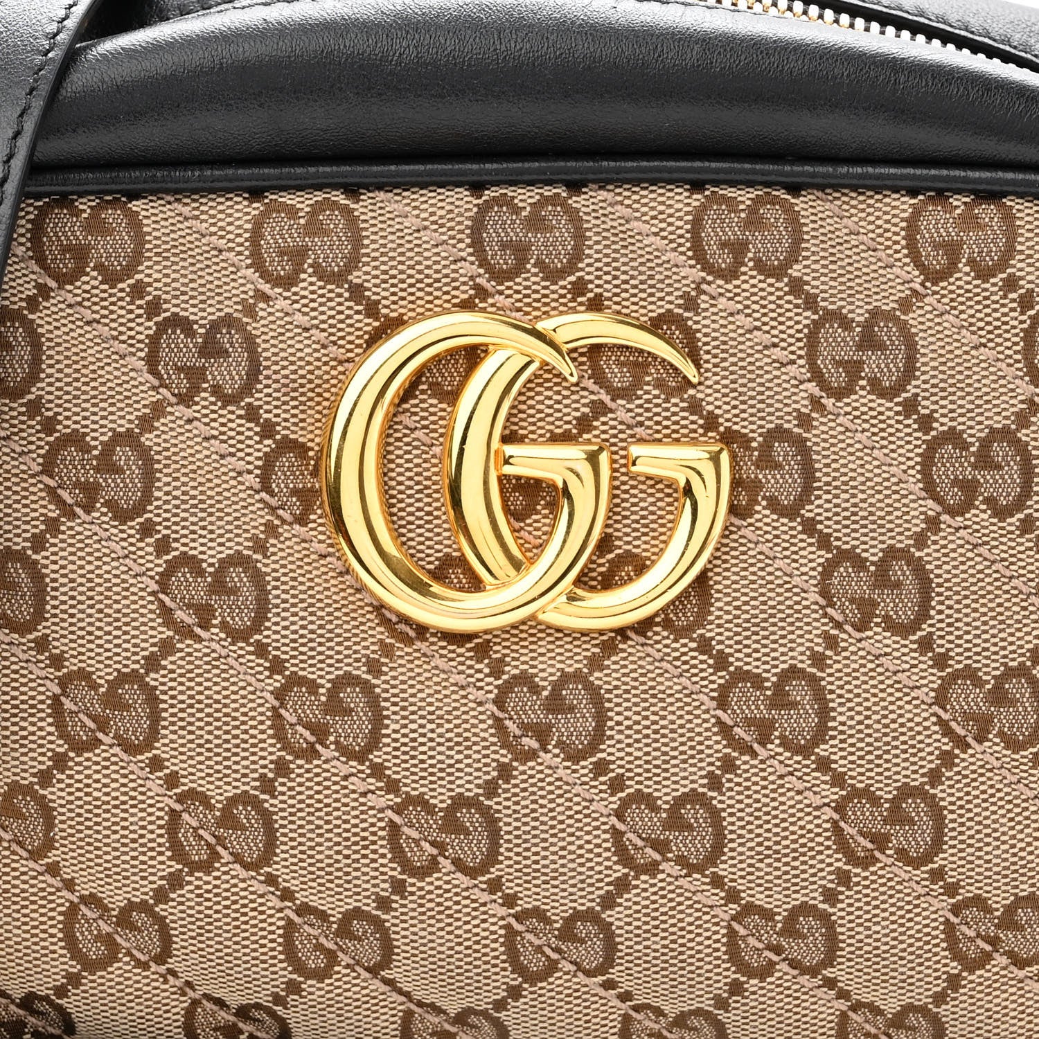 Gucci Monogram Matelasse Diagonal Small GG Marmont Chain Shoulder Bag Beige Black 8 of 10