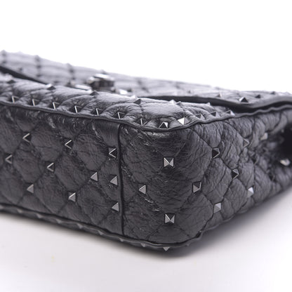 Valentino Garavani Craquele Nappa Medium Rockstud Spike Shoulder Bag Black 8 of 10