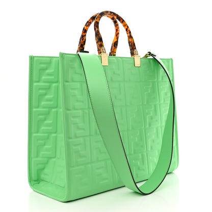 Fendi Vitello Plexiglass FF Embossed Medium Fendi Sunshine Shopper Tote Edamame 3 of 10