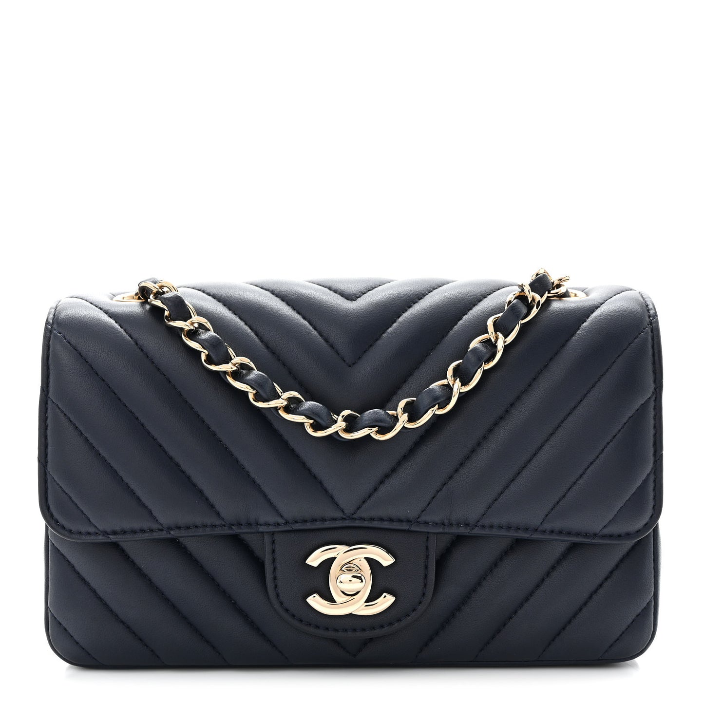 Lambskin Chevron Quilted Mini Rectangular Flap Navy