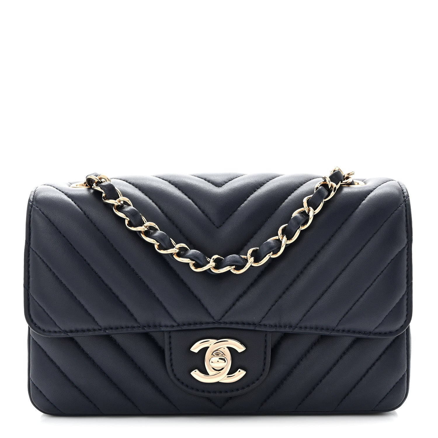 Chanel Lambskin Chevron Quilted Mini Rectangular Flap Navy 1 of 11