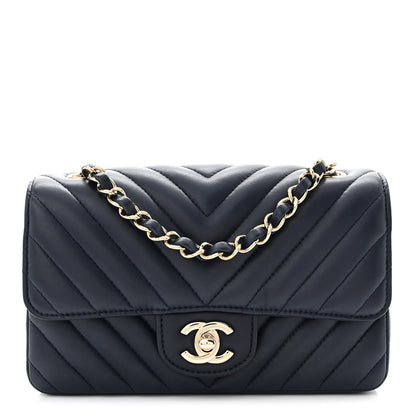 Chanel Lambskin Chevron Quilted Mini Rectangular Flap Navy 1 of 11