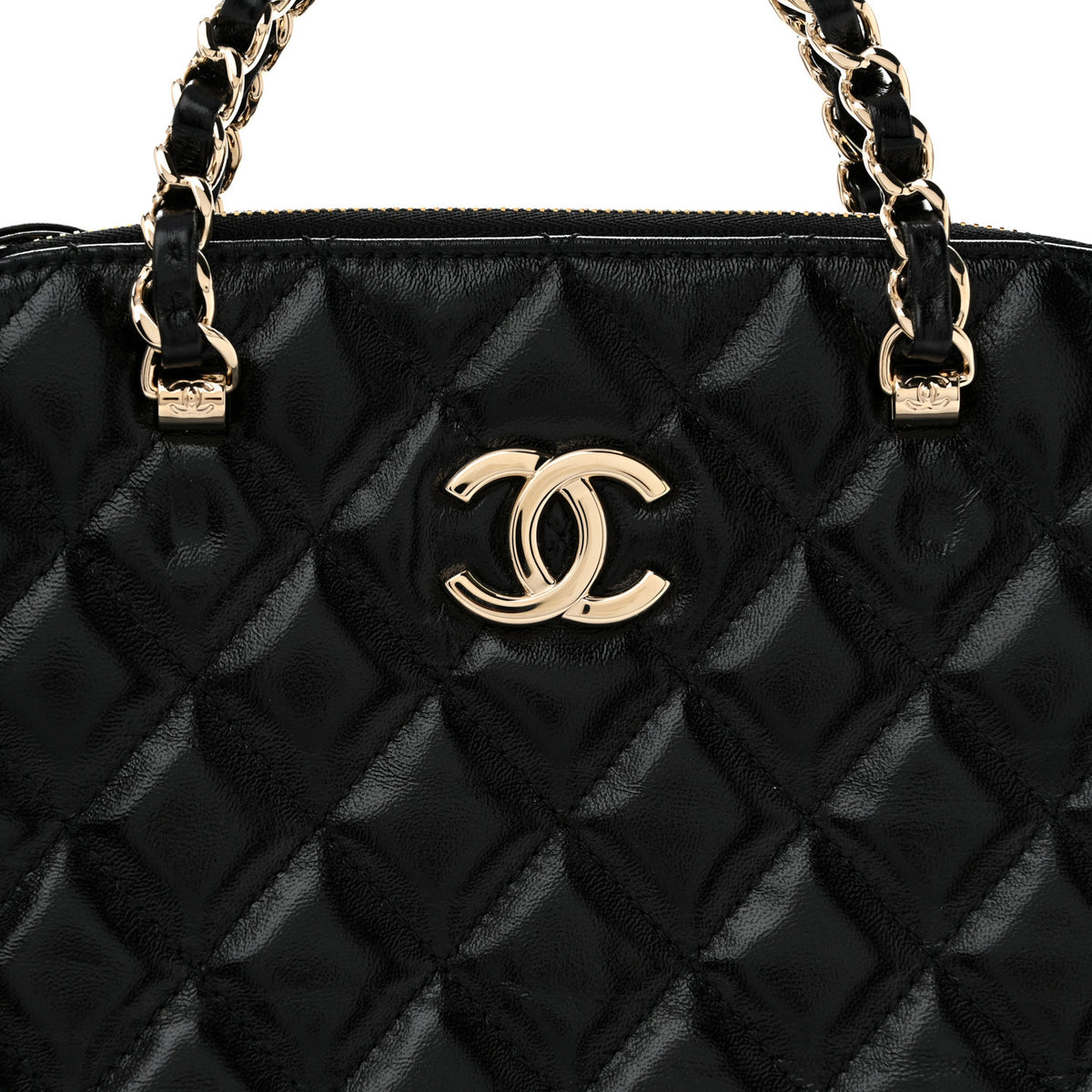 Shiny Lambskin Quilted Shiny Coco Small Shopping Bag  Black