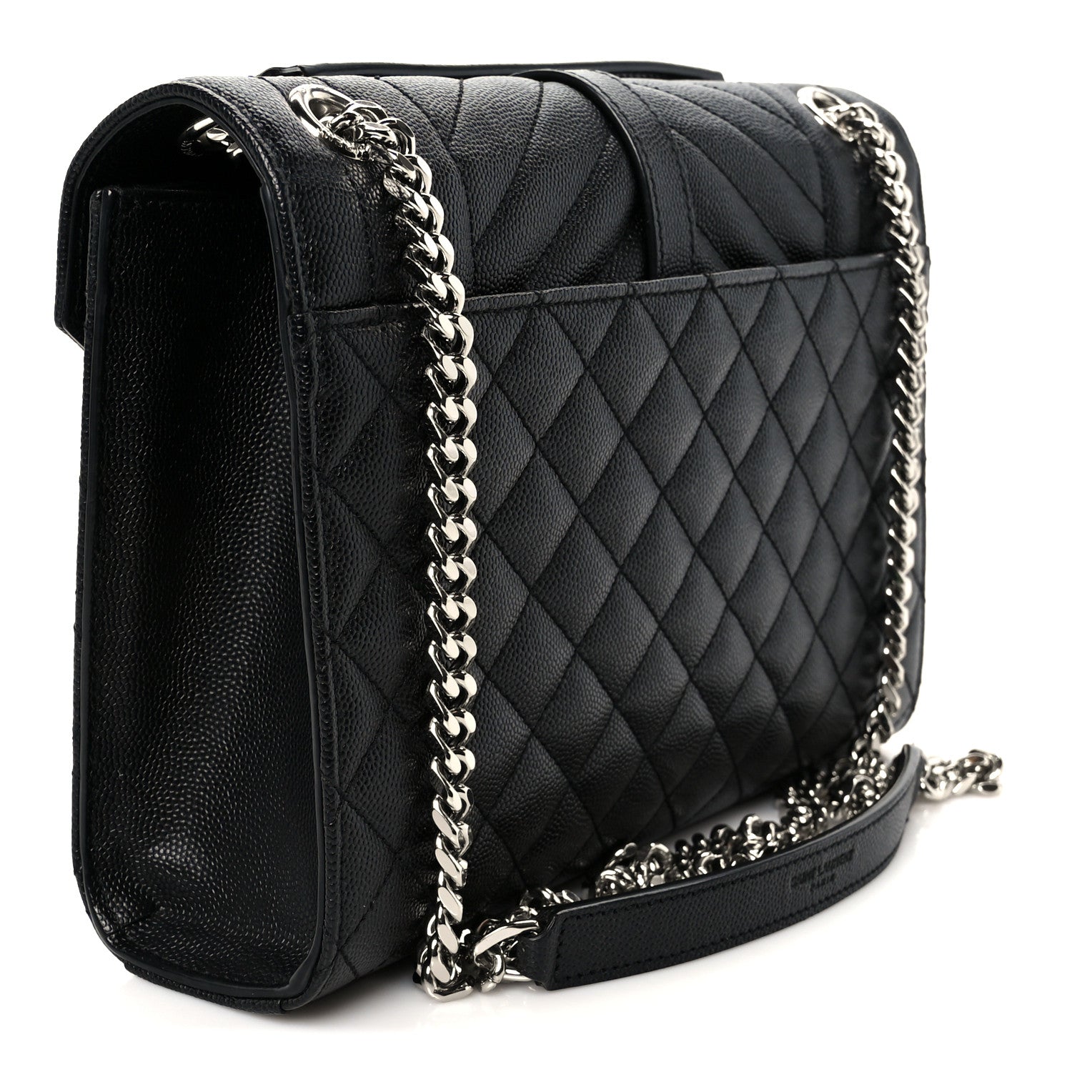 Saint Laurent Grain De Poudre Textured Mixed Matelasse Triquilt Medium Monogram Satchel Black 3 of 11