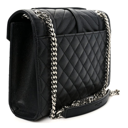 Saint Laurent Grain De Poudre Textured Mixed Matelasse Triquilt Medium Monogram Satchel Black 3 of 11