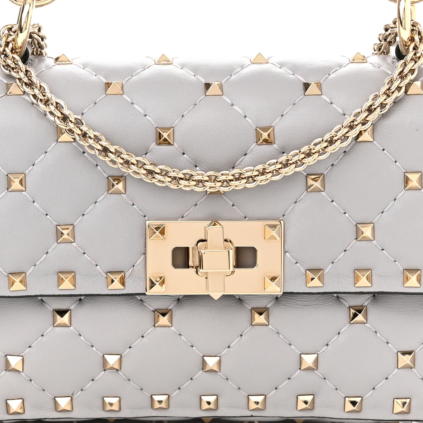 Lambskin Small Rockstud Spike Shoulder Bag Pastel Grey