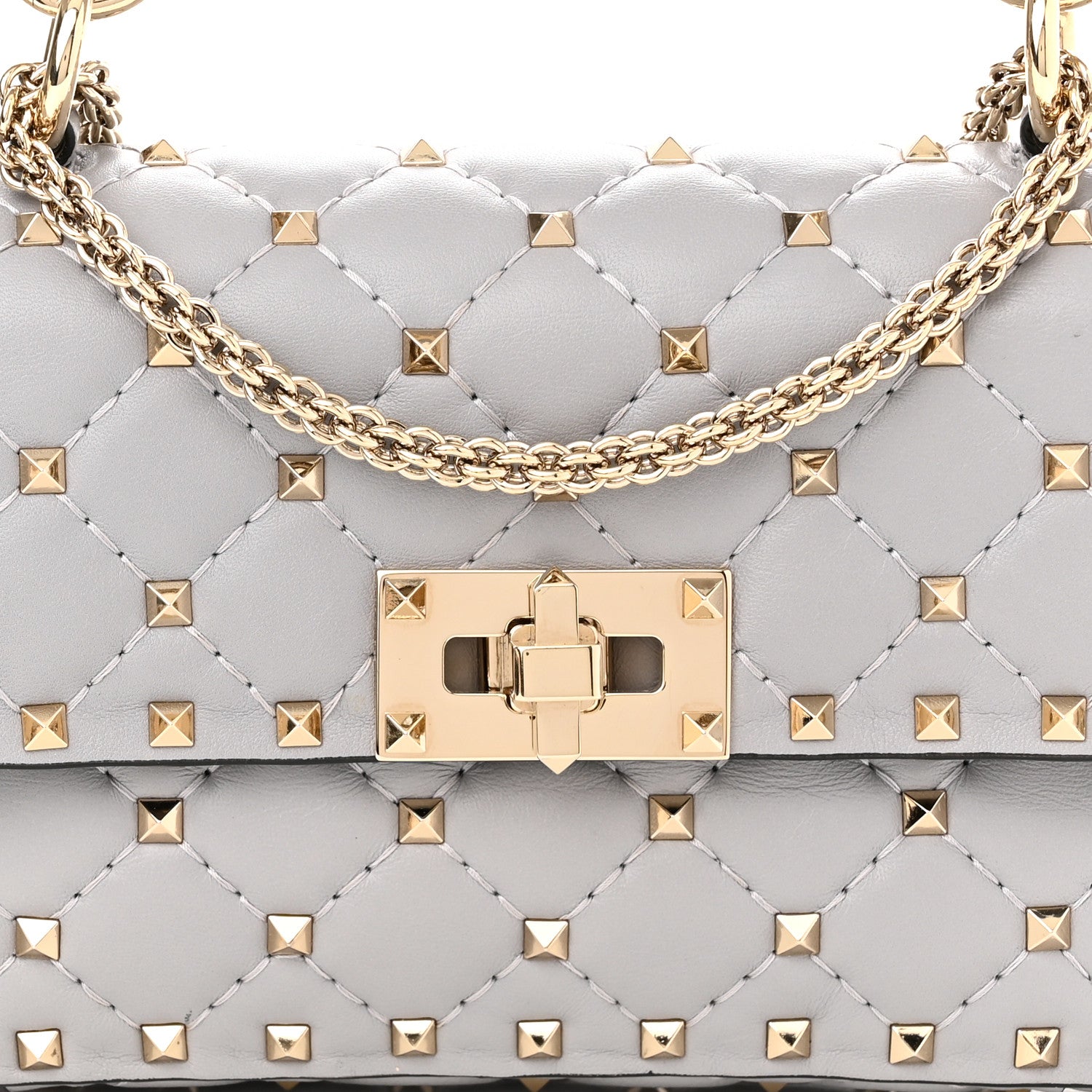 Valentino Garavani Lambskin Small Rockstud Spike Shoulder Bag Pastel Grey 7 of 10