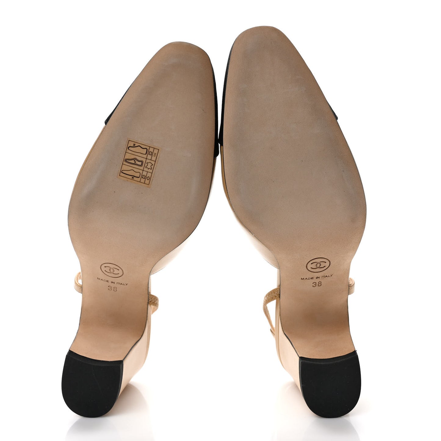 Goatskin Grosgrain Cap Toe CC Slingback Pumps 38 Beige Black